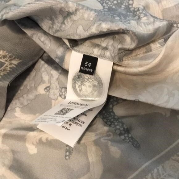 New Authentic Versace Gray and Blue Short Sleeve Shirt size 54 - Picture 8 of 10